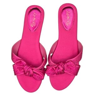London Rag Magenta Hot Pink Rhinestone Bow Slides NWT 9